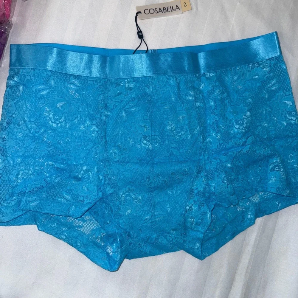 Cosabella Never Say Never Lace Trunk‎ Shorts Blue size L NWT